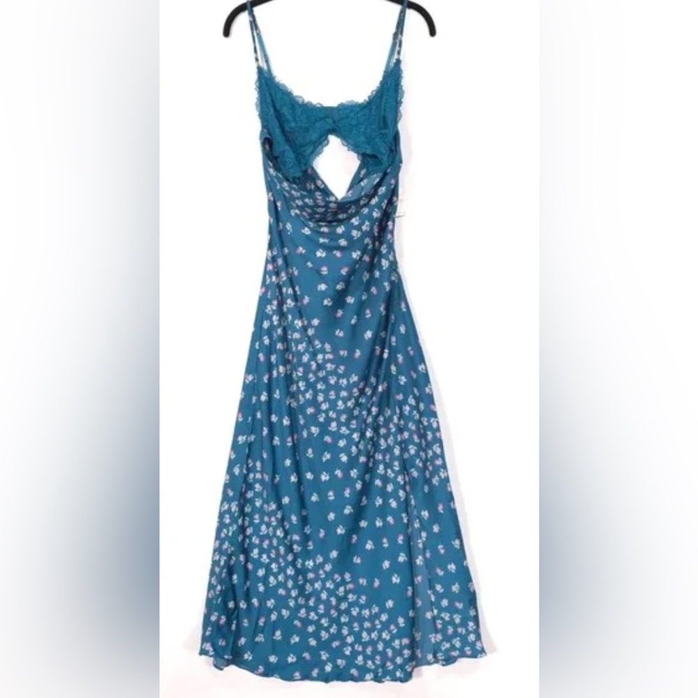 NWT Free People Gossamer Glow Midi Slip Dress Medium Deep Lagoon Combo - Picture 6 of 12